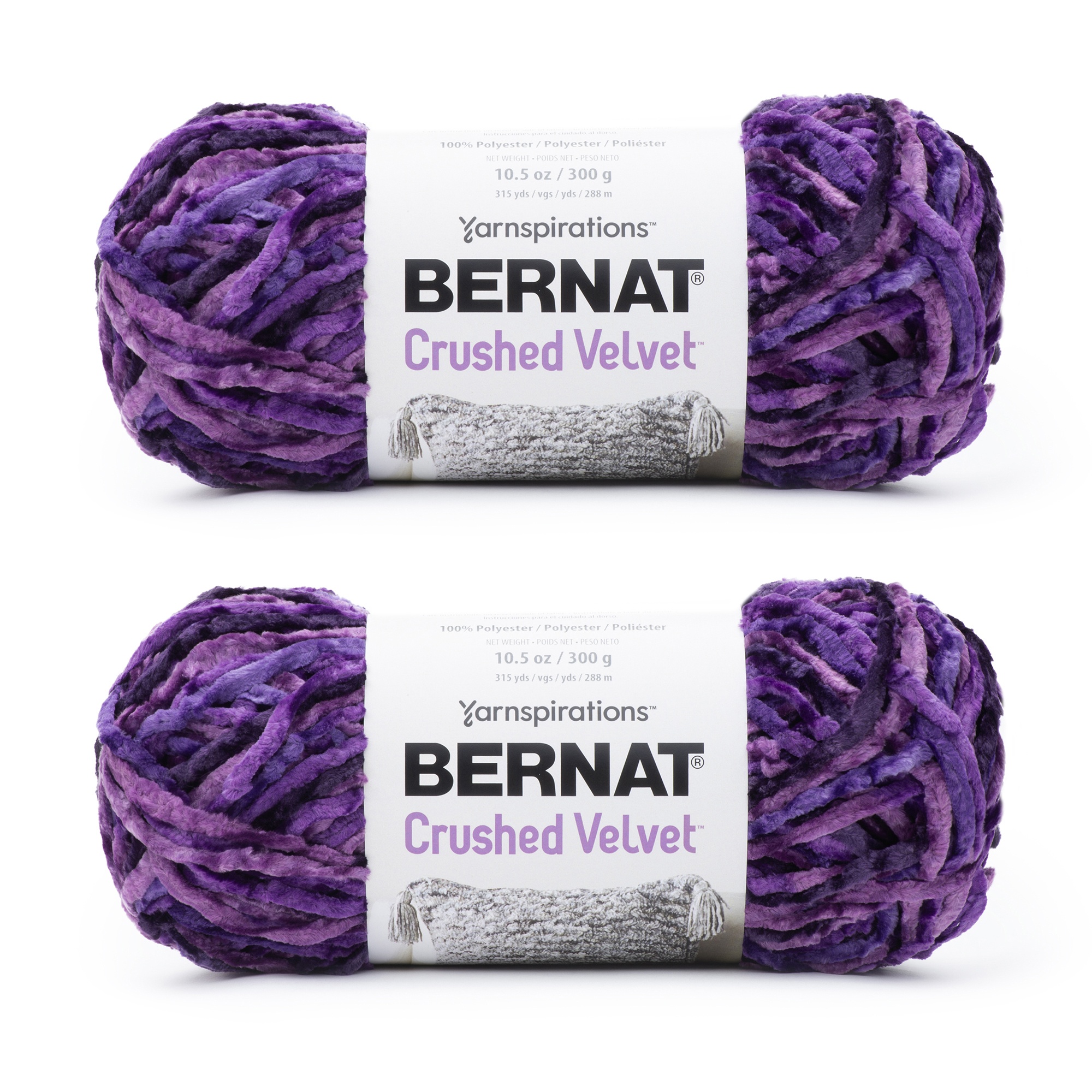 Bernat Crushed Velvet Potent Purple Yarn - 2 Pack of 300g/10.5oz -  Polyester - 5 Bulky - 315 Yards - Knitting/Crochet